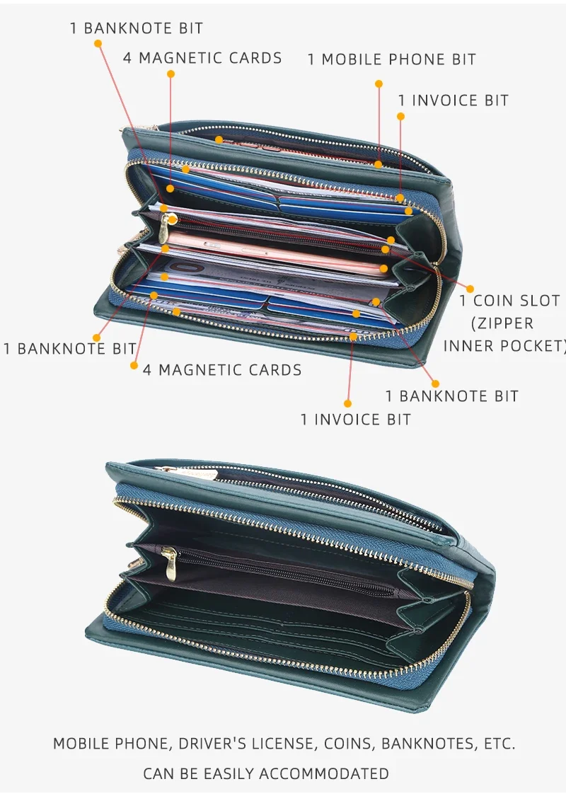 Baellerry Lange Damen-Geldbörsen, Tasche mit Handyfach, Namensgravur, Marken-Damen-Geldbörse mit Reißverschluss, Kartenhalter, Damen-Geldbörse für Mädchen – Detail 8