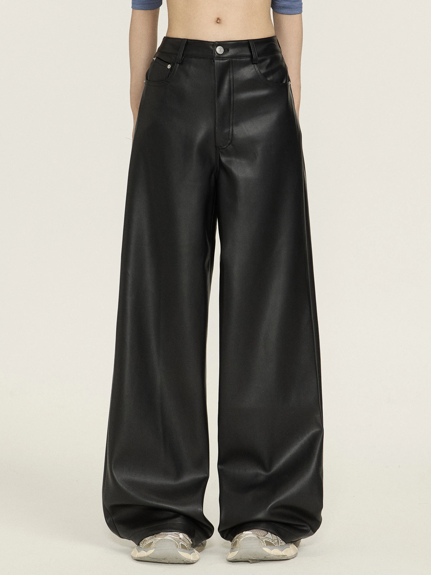 

Low Waist PU Leather Casual Pants Women's Autumn Winter Loose Straight Leg Ladies Wide Leg Trousers Comfortable Faionable