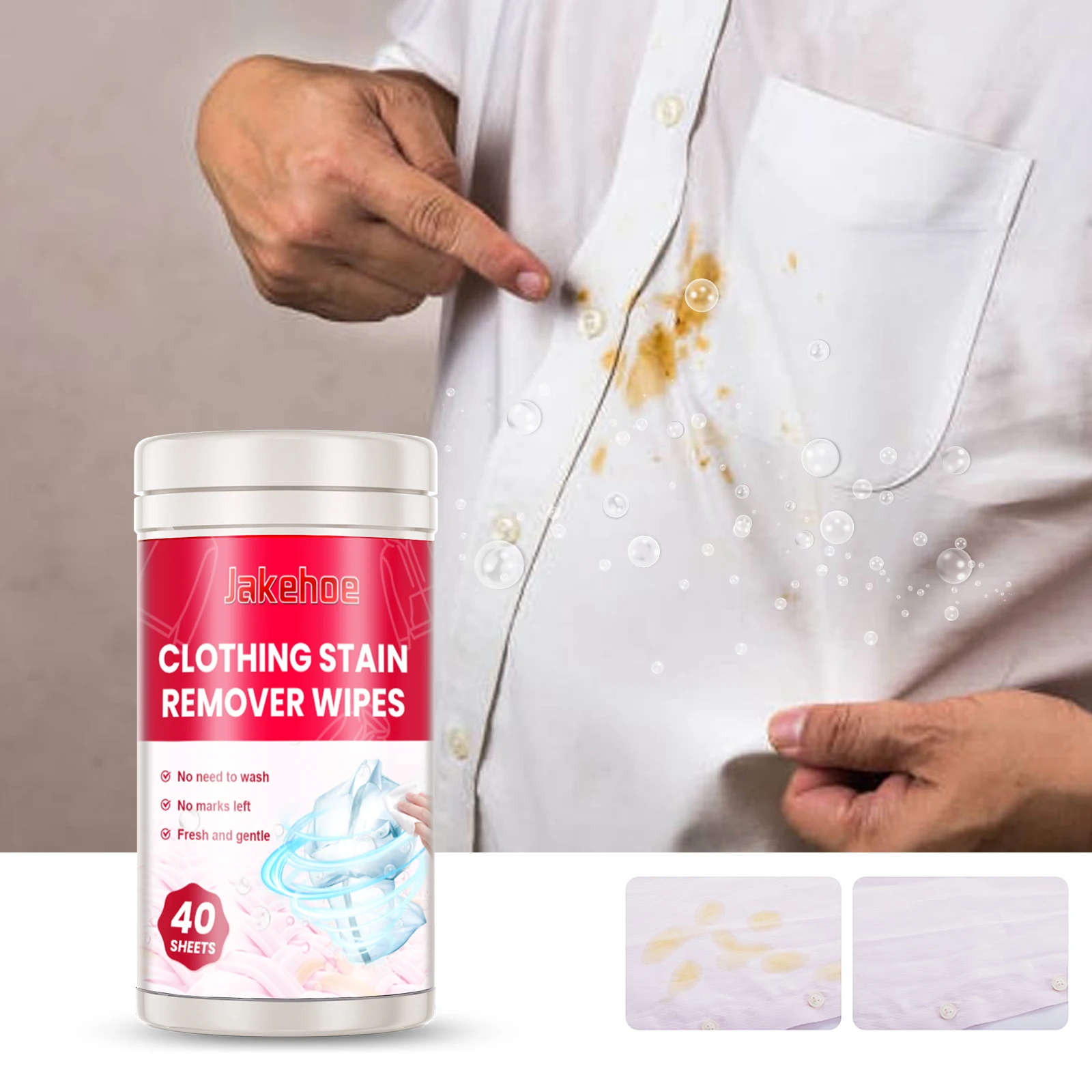 Lingettes humides détachables pour vêtements, pour nettoyer les taches de vêtements, élimine la saleté tenace, lingettes humides de nettoyage aromatique longue durée