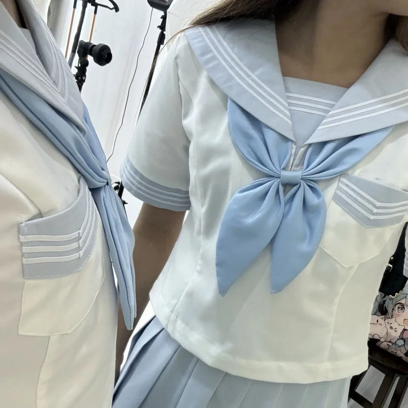 Traje de marinero de tres rayas estilo japonés JK, conjunto de falda de uniforme, traje escolar auténtico para uso diario, Cosplay Seifuku