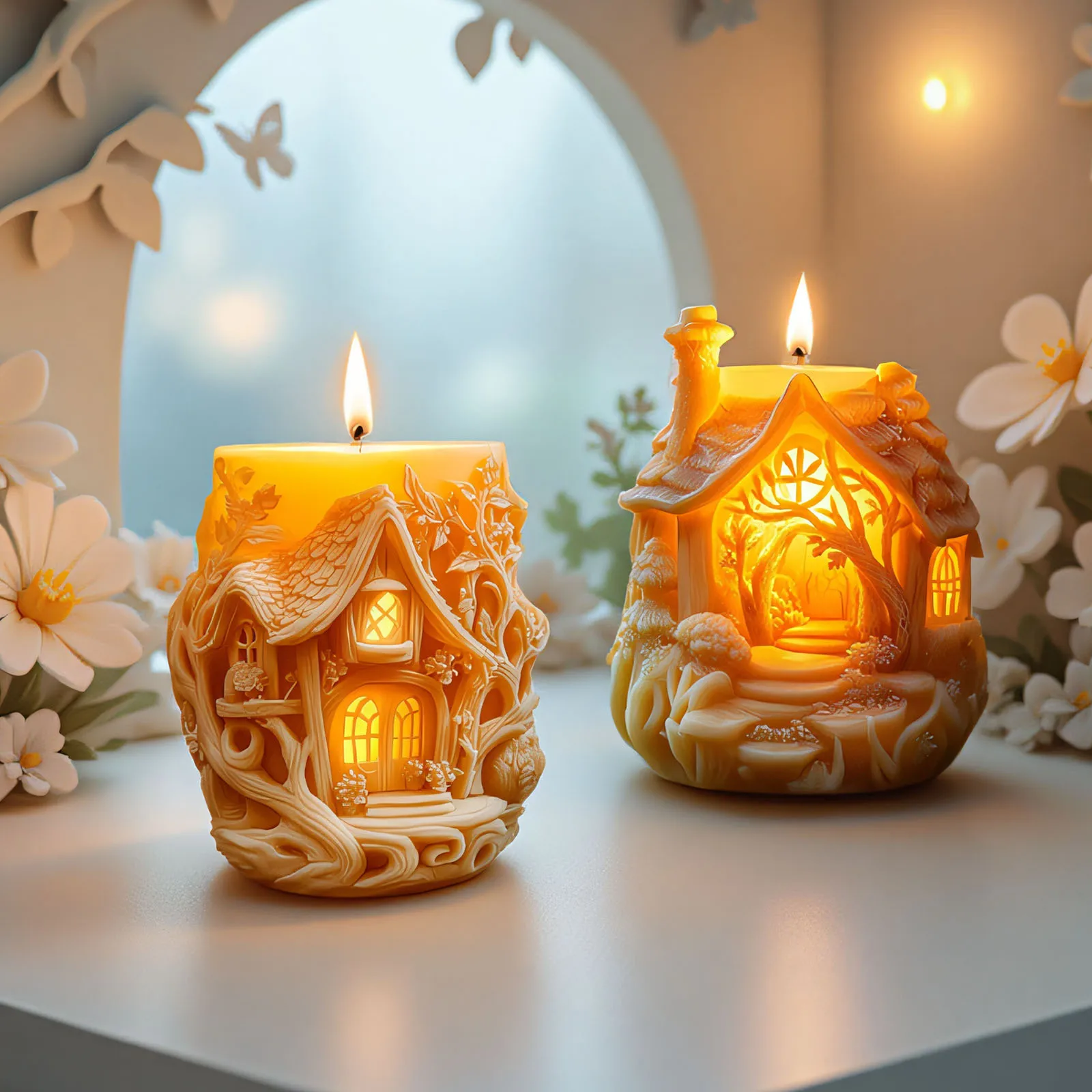 

DIY Christmas Gift Scented Candle Silicone Mold for 3D Treehouse Handmade Soap Molds for Candles Making Tool Home Xmas Decor