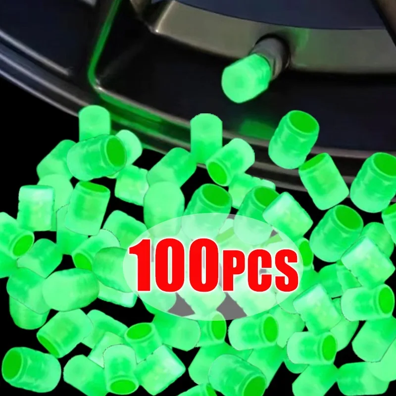 1-100PCS Car Luminous Tire Valve Cap Motorcycle Bike Wheel Nozzle Night Glowing Fluorescent Decor Tyre Valve Stem Luminous Caps