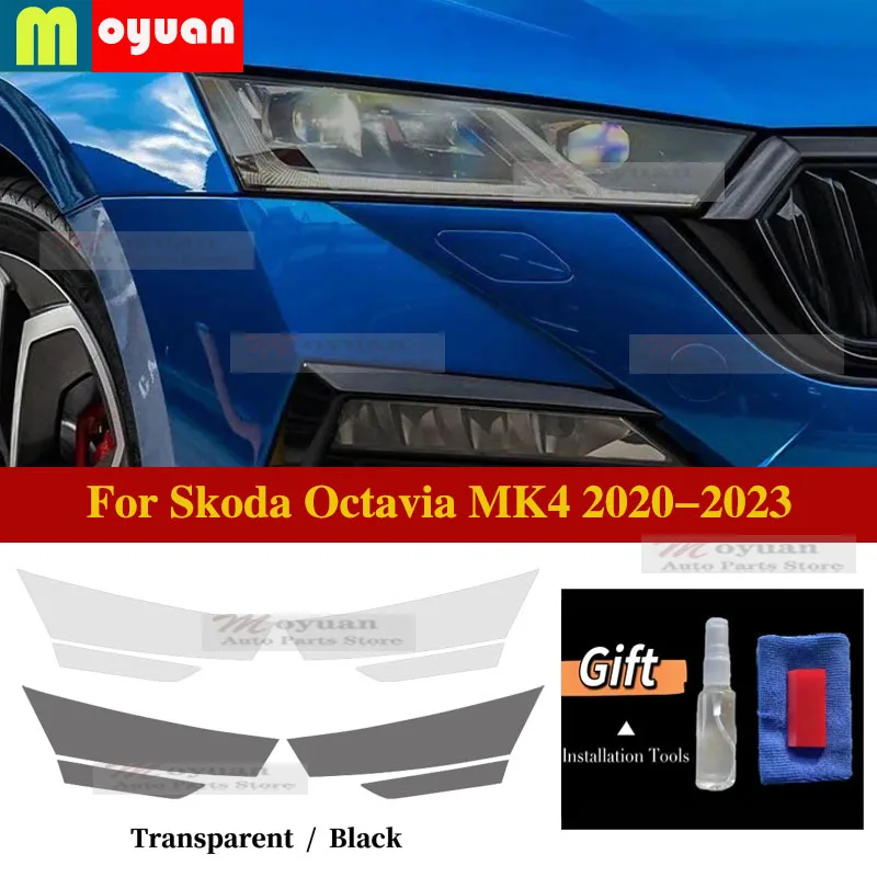 

For Skoda Octavia MK4 2020-2023 Car Headlight Protect Car Film Headlamp Transparent Black TPU Exterior Sticker Car Accessories