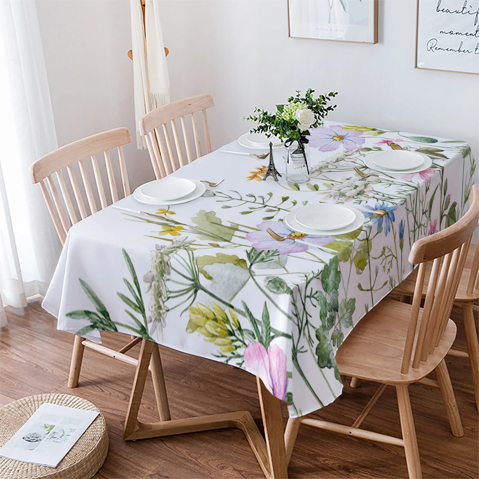 

Spring Flower Vanilla Wildflower Wedding Party Table Cloth Waterproof Oilproof Dining Table Cover Kitchen Home Decor Tablecloth