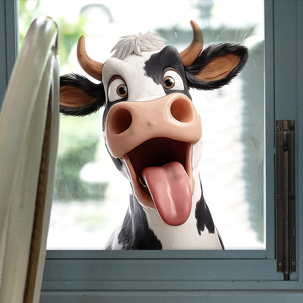 1Pc Fun Cute Cow Glass Decal Easy Remove No Residue No Damage Glass Simple Lovely Home Decor