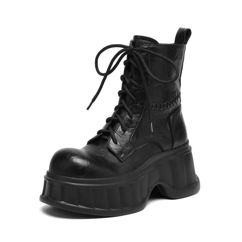 

Platform Ankle Boots Made Genuine Leather Trendy Modern Boots Suitable Motorcycle-style Women Shoes
