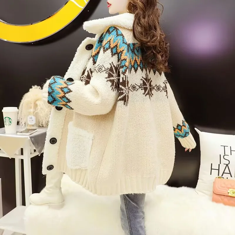 春秋カーディガンセーター女性赤緩いファッションオールマッチアウターミッドレングス小さな厚いニットジャケット M118