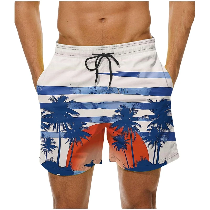 Vintage Palm Tree Pattern Beach Shorts Men 3d Printed Tropical Plants Swim Trunks Summer Street Oversized Surf Board Shorts