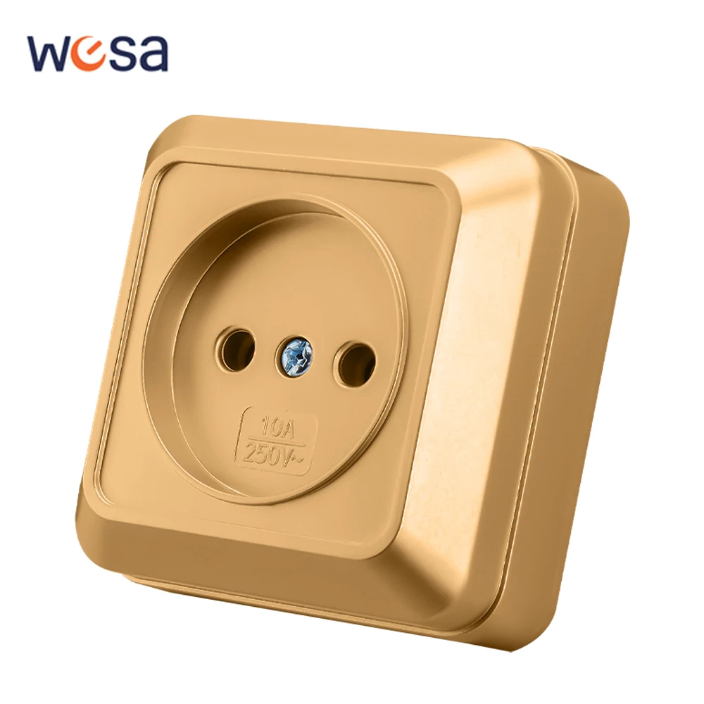 WESA Golden Wall Surface Socket Plug Europe Exterior Electrical Outlets Not Ground Outdoor Power Socket Flame Retardant Paint