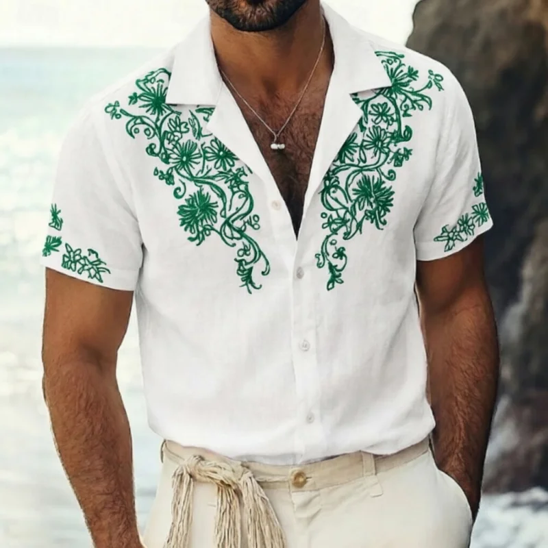 

Vacation style men's short sleeved shirt with digital printing, casual and comfortable, fashionable dressing, outdoor natural
