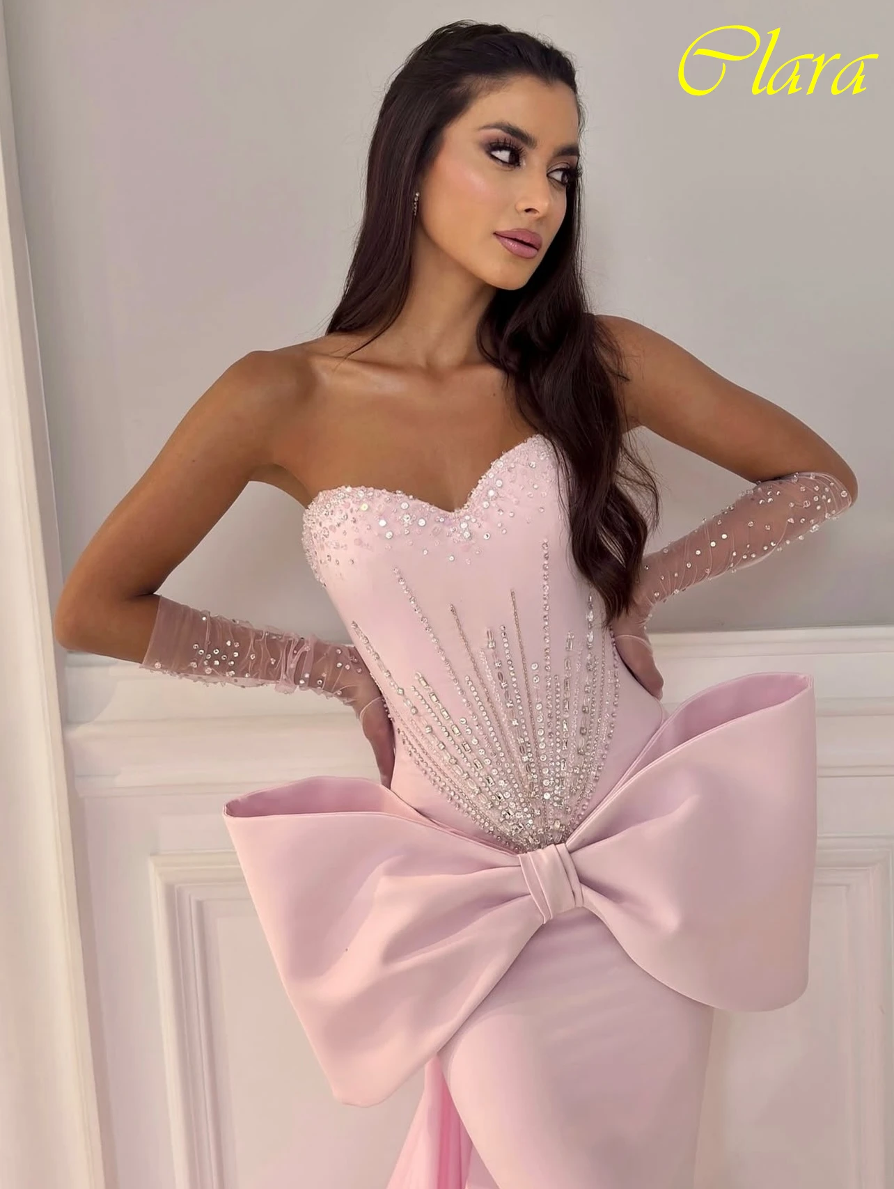 Customized Mermaid Strapless Elegant Formal Evening Dress Fashion Temperament Party Gowns High Quality Delicate Prom Dress