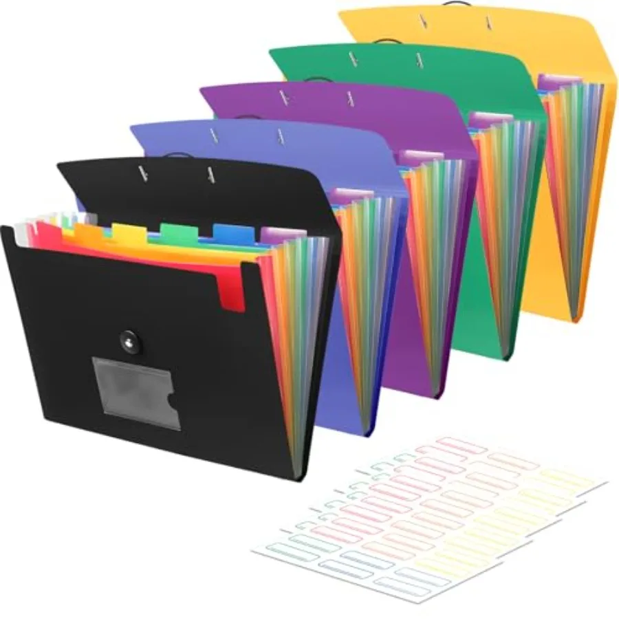 

5 Pack 7 Pocket Accordian File Organizer, Expanding File Folder with Labels, Plastic Expandable File Folder for Documents Lette