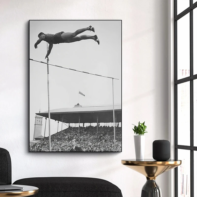 Black White Retro Sports Posters Baseball Tennis Ice Skating Hurdles Race Prints Canvas Printing Wall Art Picture for Home Decor