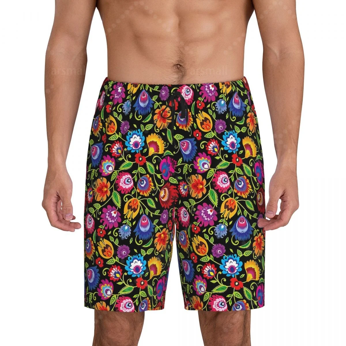 

Mexican Flowers Men's Cool Flat Horn Shorts Street Stretch Shorts Beach Shorts Daily Wear Underwear Sleepwear