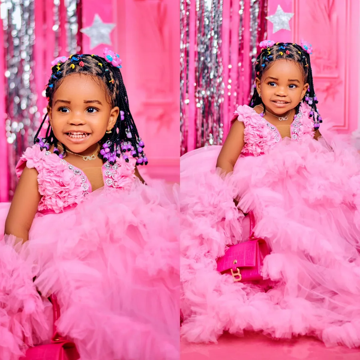 Custom Off Shoulder Luxury Pink Kids Birthday Dresses Beading Ruffles Flower Girl Dresses for Wedding Baby Girls Prom for Photos