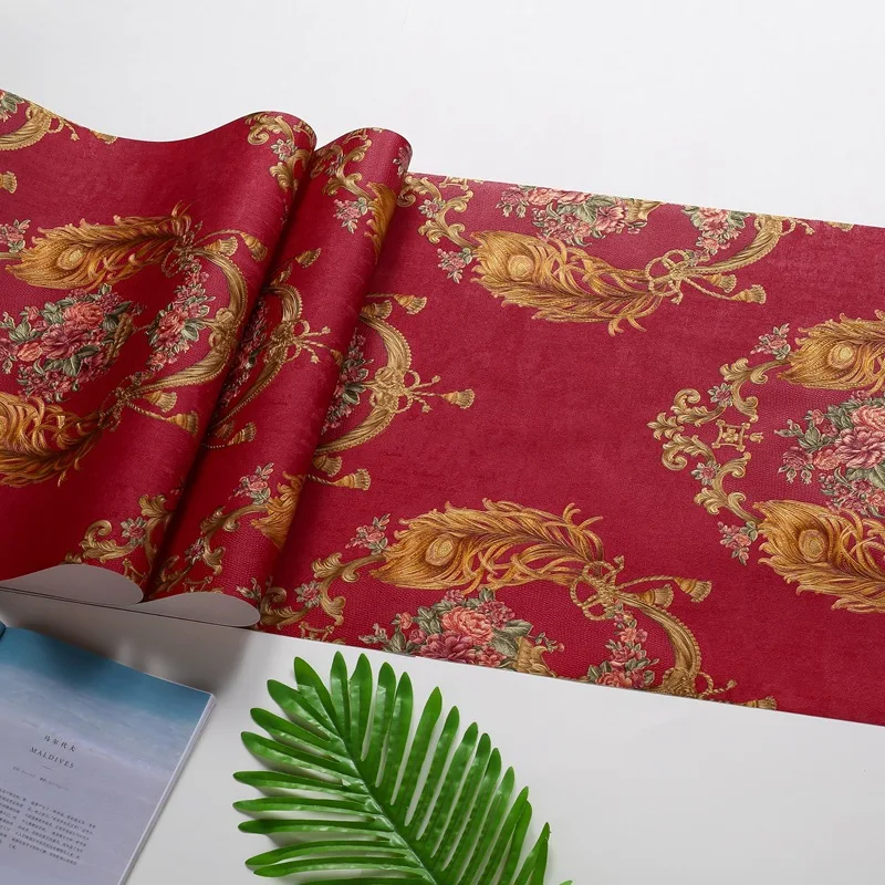 papier peint European Damask Wall Papers Home Decor Flower Brown Red Wallpaper Roll for Living Room Bedroom Walls Mural