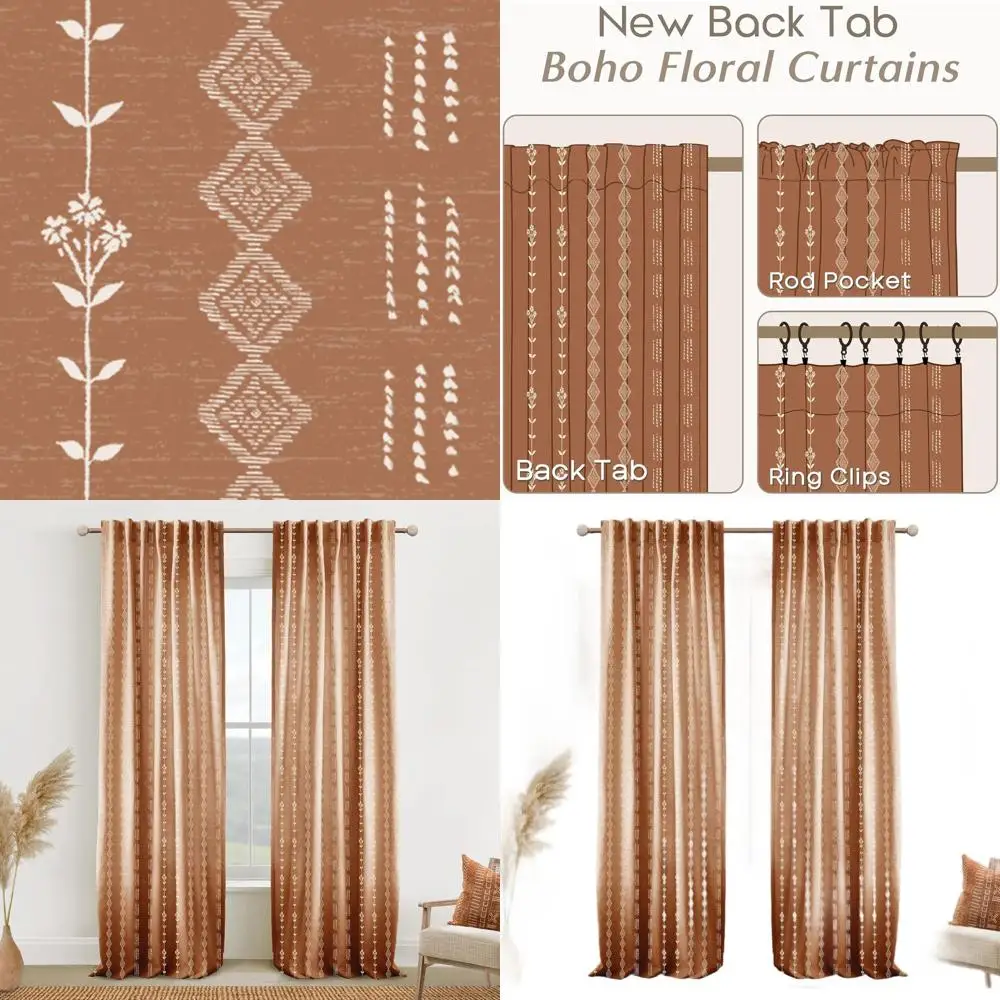 Transparente Vorhänge aus 108-Boho-Leinen mit 2 Paneelen für Terrasse und Wohnzimmer