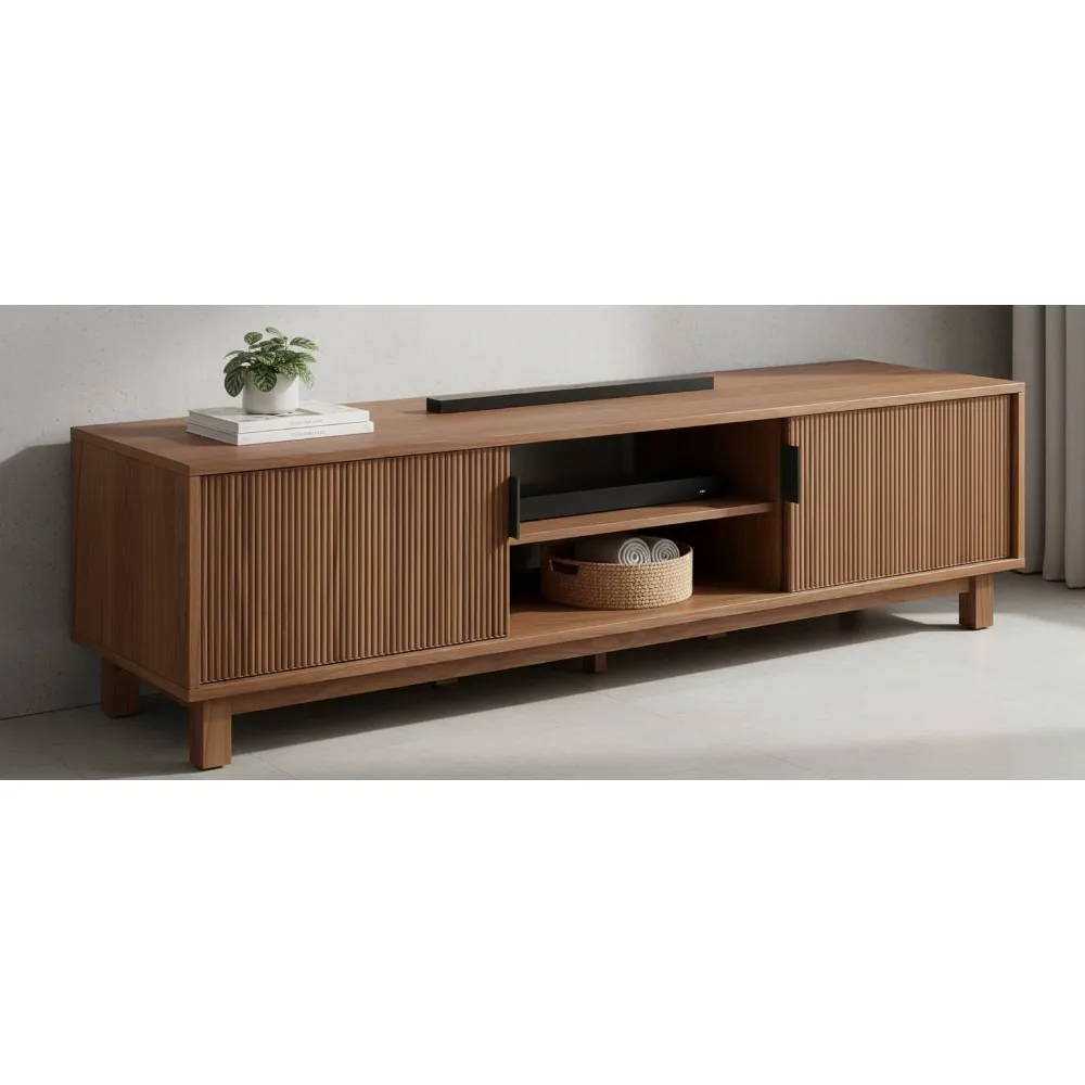 حامل تلفزيون حديث مخدد لأجهزة التلفاز مقاس 65 بوصة، ومركز ترفيه مقاس 58 بوصة مع رف تخزين، لمسة نهائية موكا