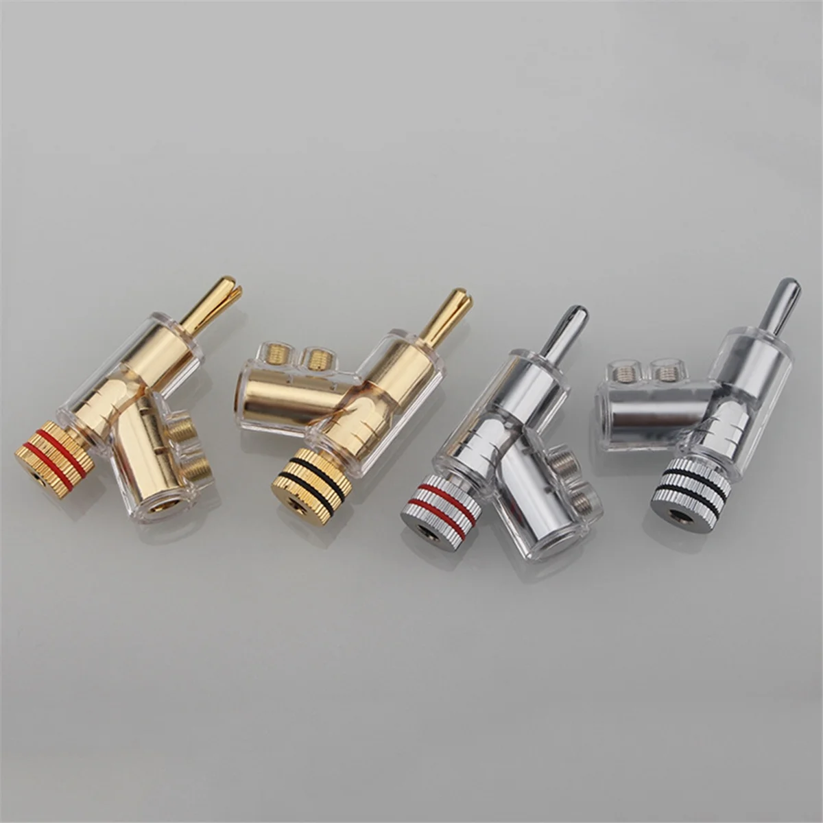 2Pcs Self-Locking Banana Plug Y-Shaped Adapter Hi-End Copper Speaker Terminal Connector Audio Amplifier Gold Plated