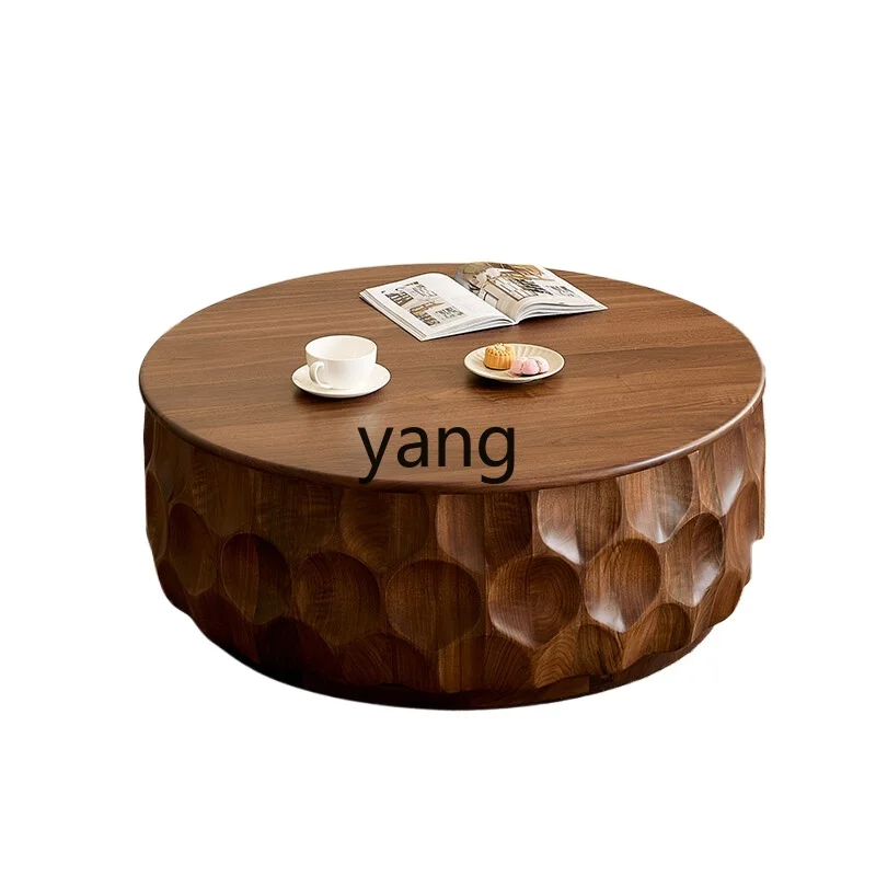 

LH black walnut coffee table solid wood home creative tea table living room round