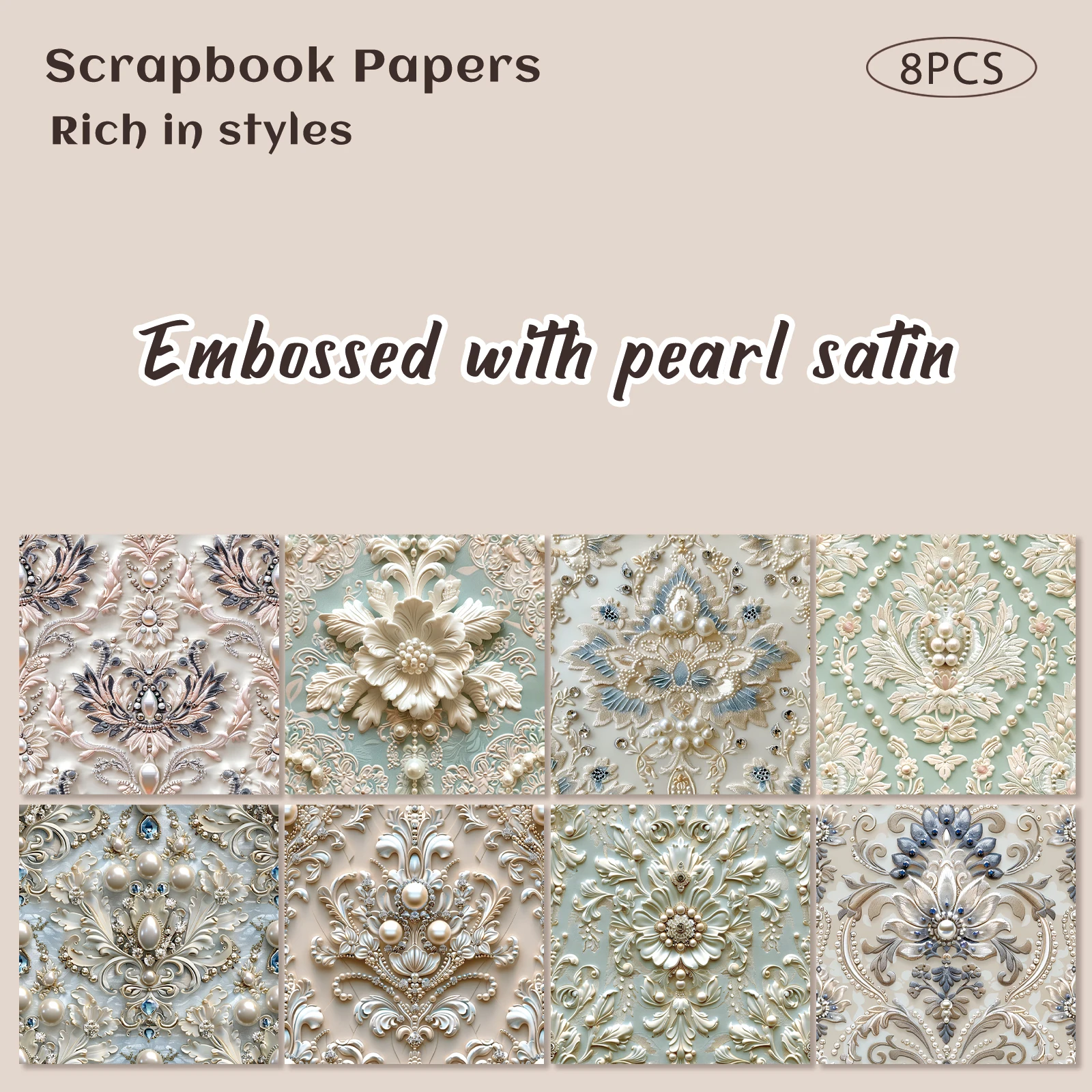 Pressed Surface With Pearl Satin Scrapbook Paper Pad 8 Sheets Art Craft Pattern Paper For Scrapbooking Assorted Festive Designs