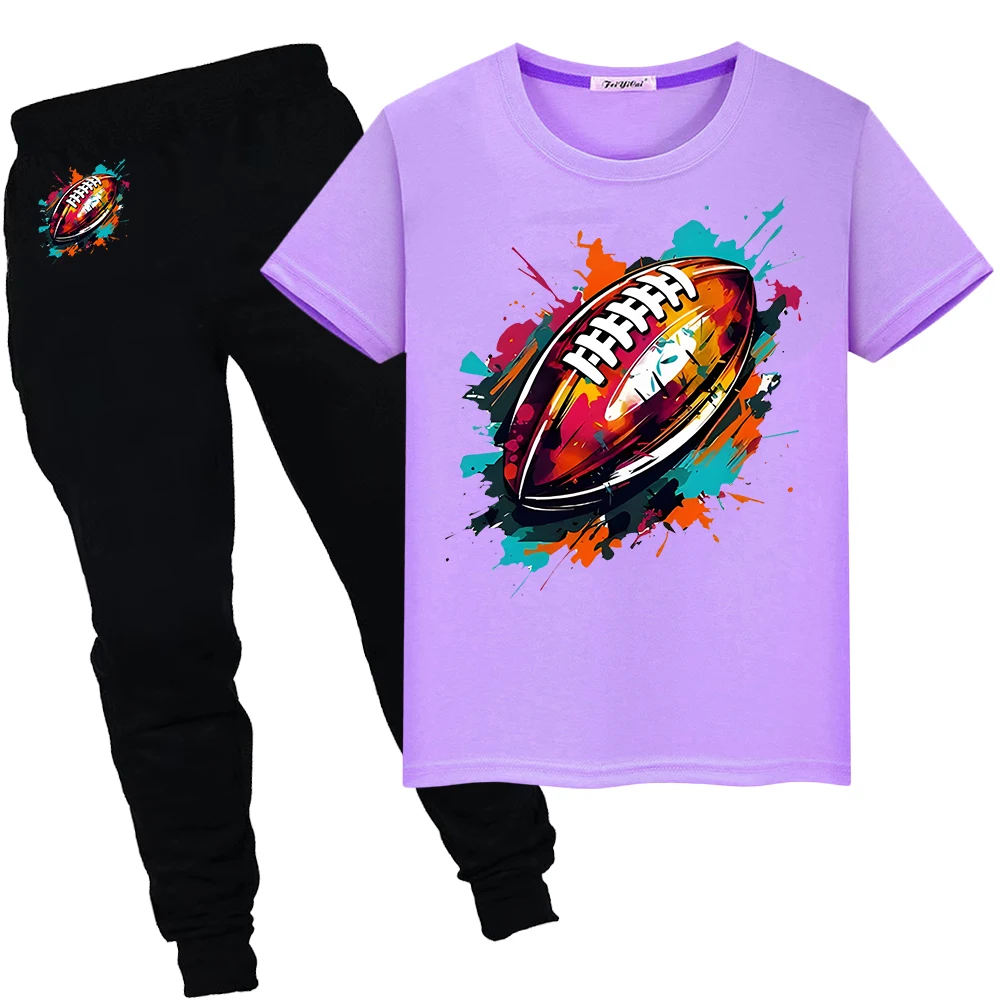 

Rugby printing Sports Sets 100%Cotton Cute T-shirts Summer Tops+pant Kawaii Short TShirts y2k child Day gift Boy girls clothes