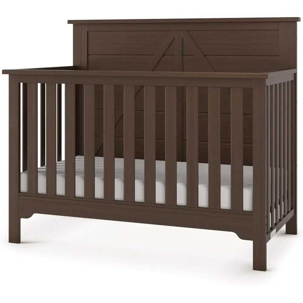 

4-in-1 Convertible Crib Furniture Set - Baby Bed, Toddler Bed, Full Size Bed, 3 Mattress Positions, Solid Wood, Safety Finish