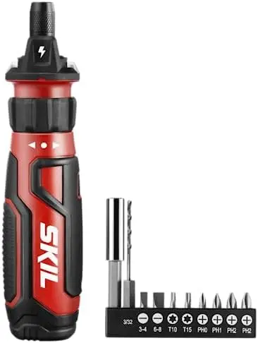 

SKIL 4V Rechargeable Cordless Screwdriver with USB Charging & 9-Piece Bit Set - Red