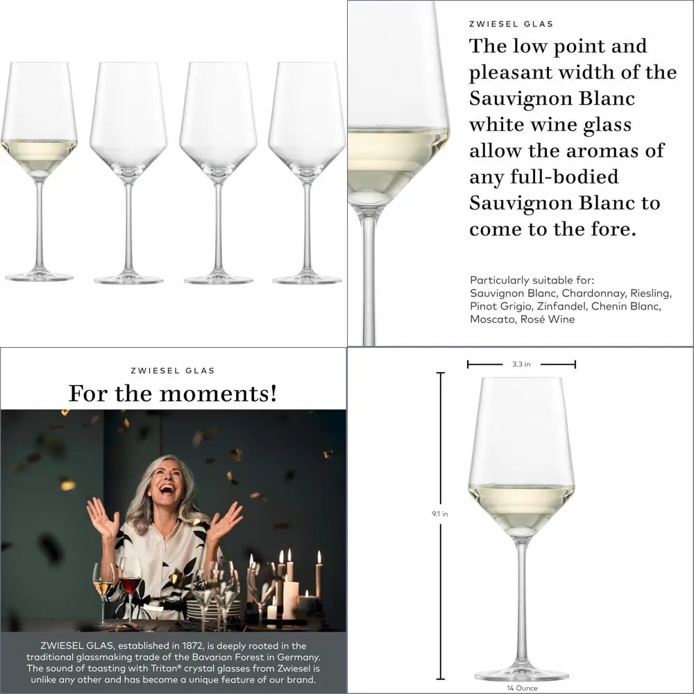 

Set of 4 ZWIESEL GLAS Pure Sauvignon Blanc White Wine Glasses, Elegant for White Wines, Dishwasher-Safe Tritan Crystal