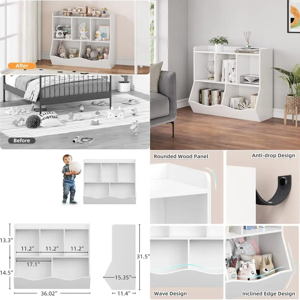 

Многоярусная детская книжная полка и шкаф для хранения вещей, белая, для книг, игрушек и организации в спаленях, игровых комнатах и школ.