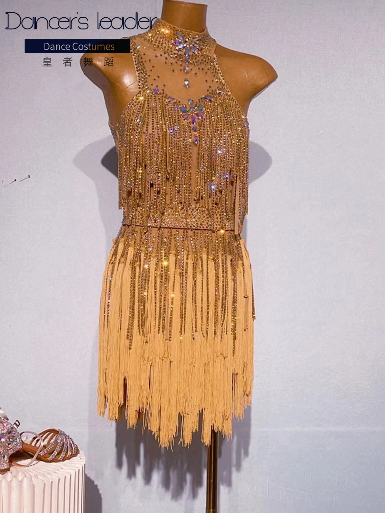 

Latin Dance Dress High-end Customized Collar Catkins With Diamond Cha-cha Tango Female Adult Stage Professional Clothing