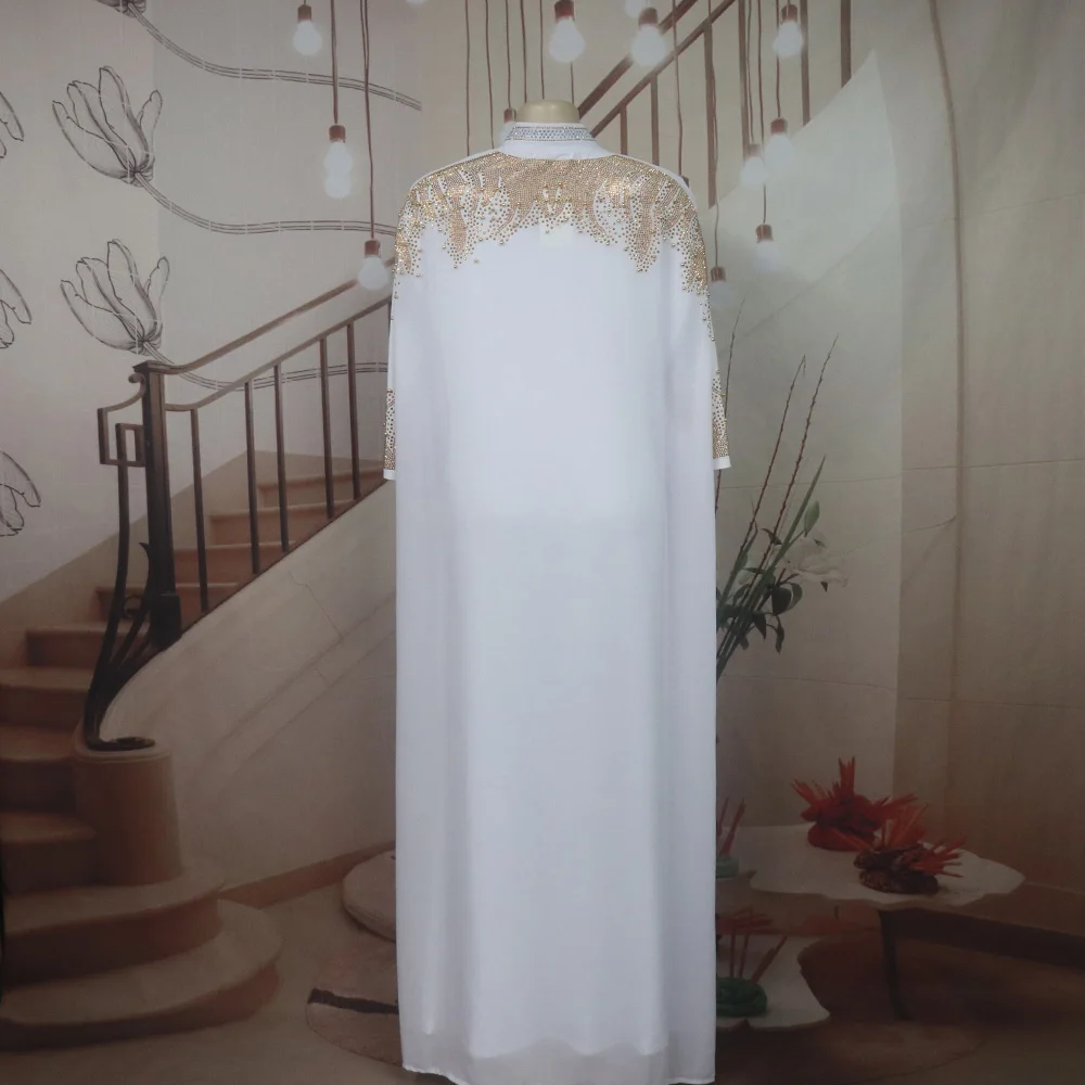 Neu eingetroffen: Afrikanisches zweiteiliges Kleid für Damen, elegantes Luxuskleid mit Strass für die Kirche – Detail 15