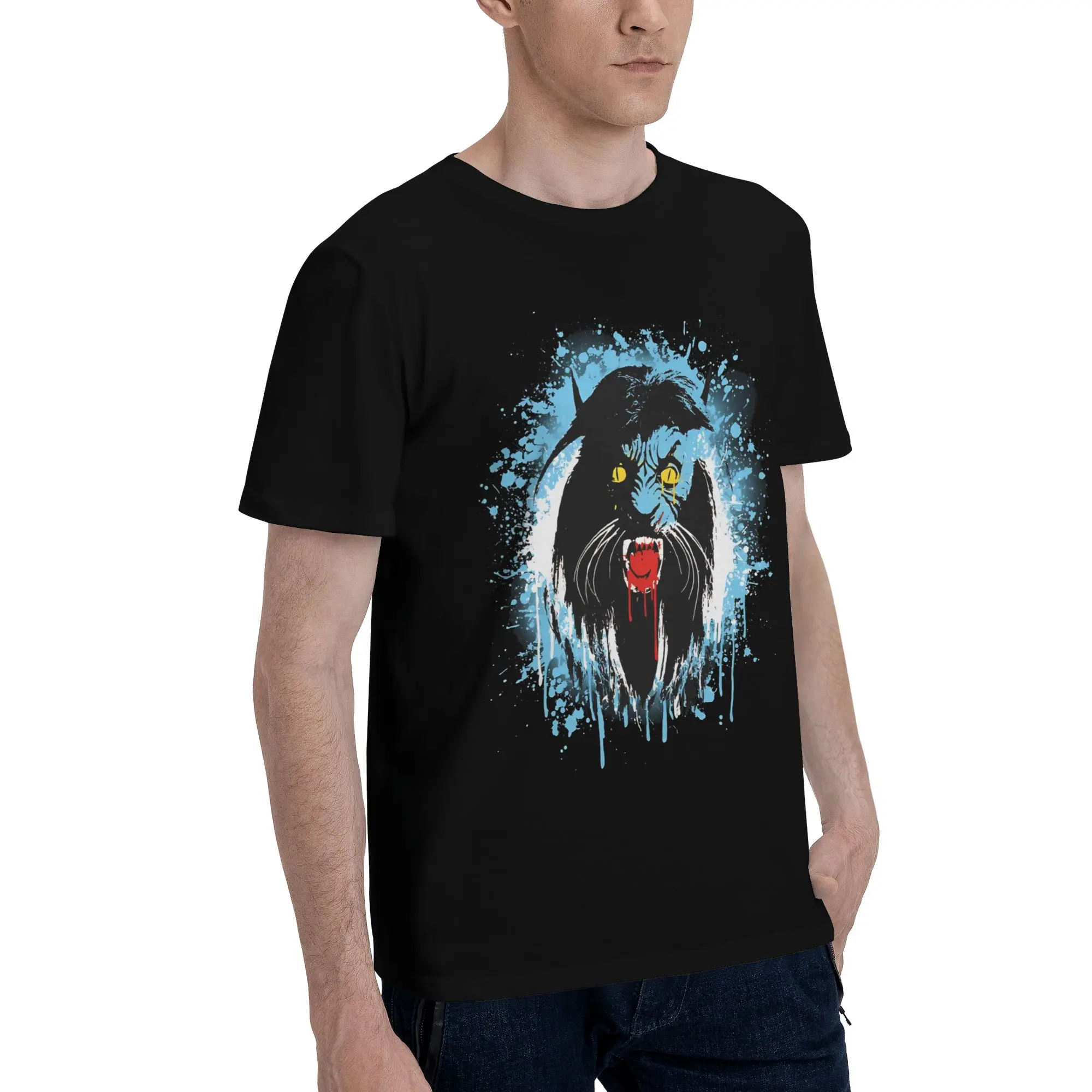 Werecat  Werewolf  Thriller era paint splatter Michael Jackson Funny Graphic 100% Cotton T-Shirt MJ Tees Tops For Men