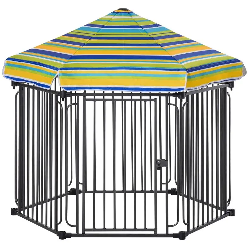 

Heavy Duty Outdoor Pet Cage Kennel Weather Resistant with Roof Locking 6 Panels Water Resistant Small Dogs Rabbits Ducks