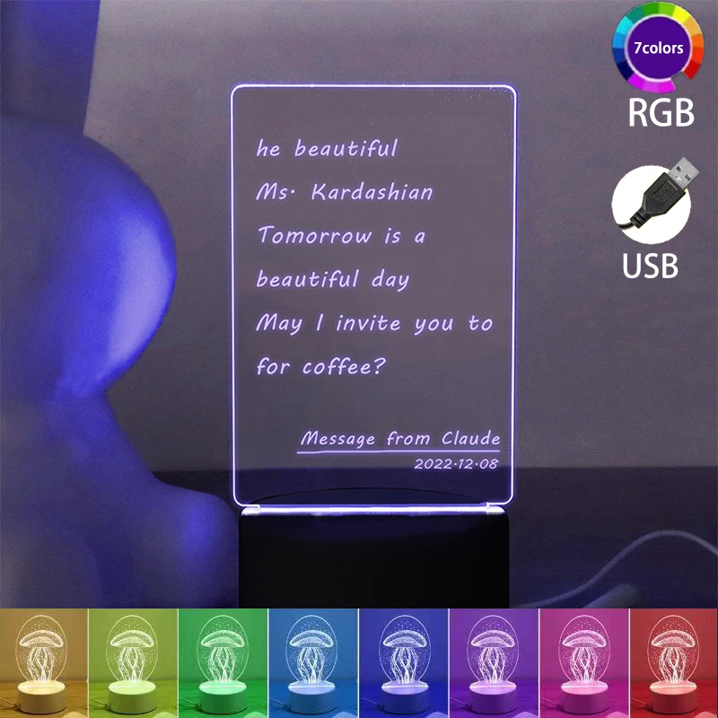 Modern USB powered LED night light with special information writing function, making it an ideal gift for brothers and girlfrien