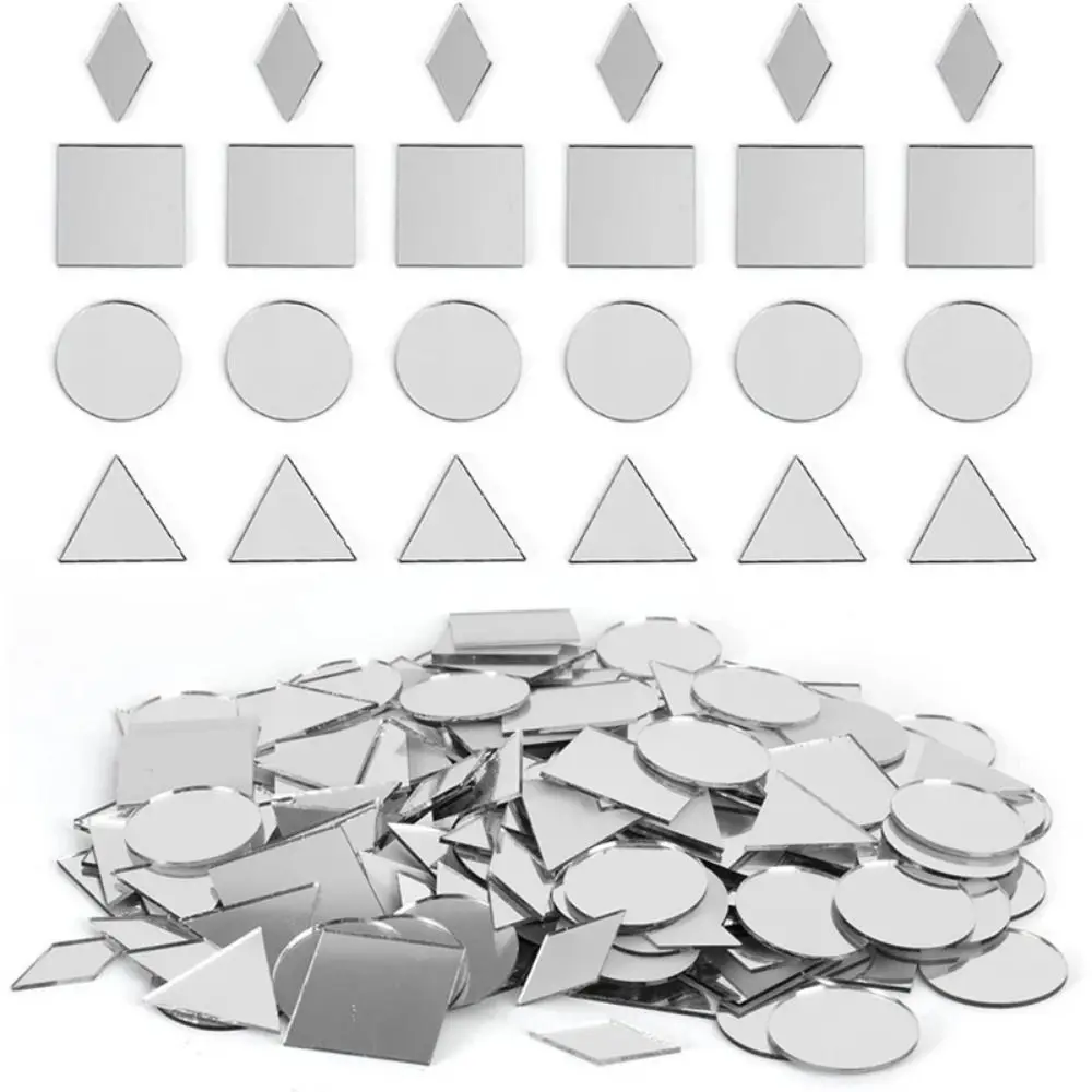 200PCS Multi Shape DIY Craft Mirror Stickers Round Square Triangle Diamond Heart Waterdrop Mirror Tiles Decals Acrylic 2.5cm