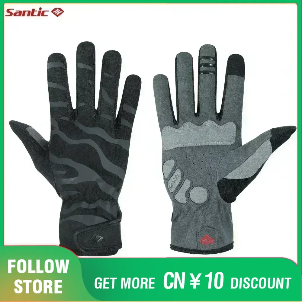 Santic Spring Autumn Long Finger Cycling Gloves Men's Outdoor Shockproof Non-slip TouchScreen Pro MTB Bike Road Riding Gloves