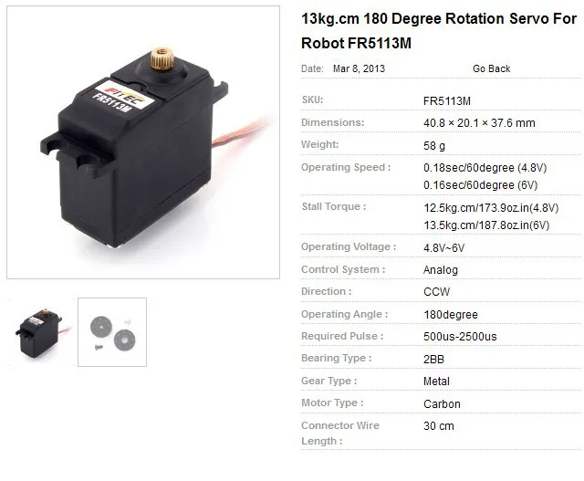 Feetech 13kg Analog Servo FR5113M MG995 MG996R 180 Degree RC Servo Metal Brush Motor for UAV/Remote Control Applications Plastic