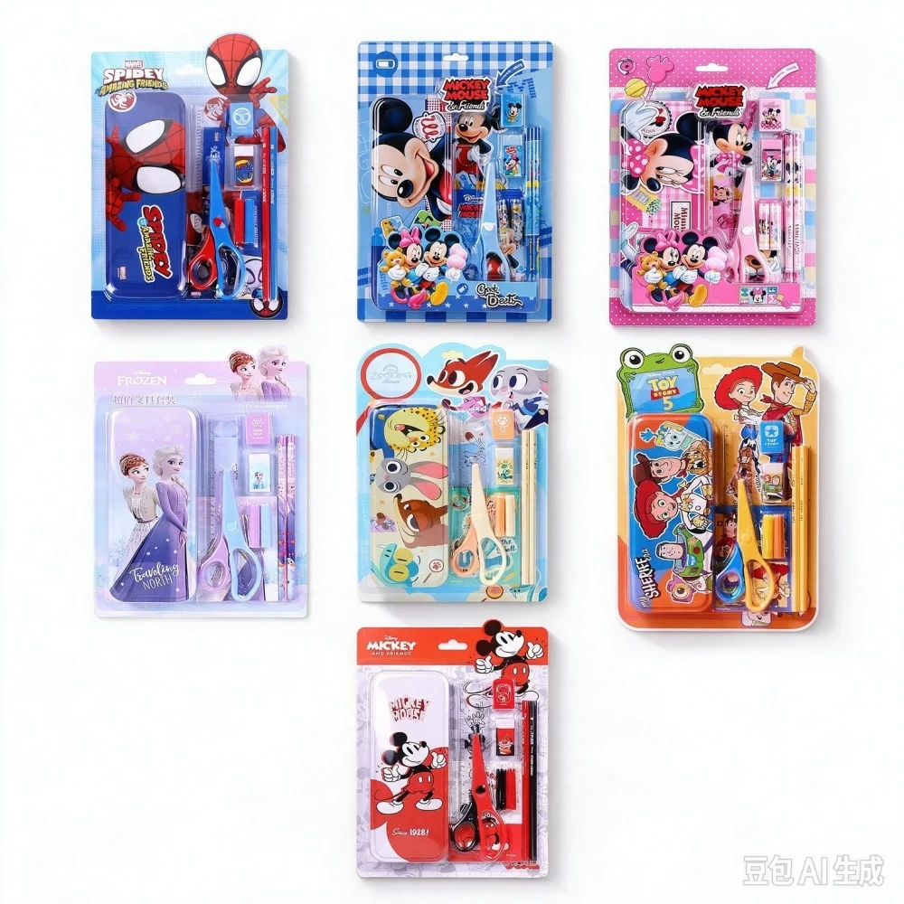 Genuine Disney Mickey Mouse Minnie Mouse Frozen Elsa Anna Stationery Set Pencil Case Ruler Eraser Scissors School Office Gift