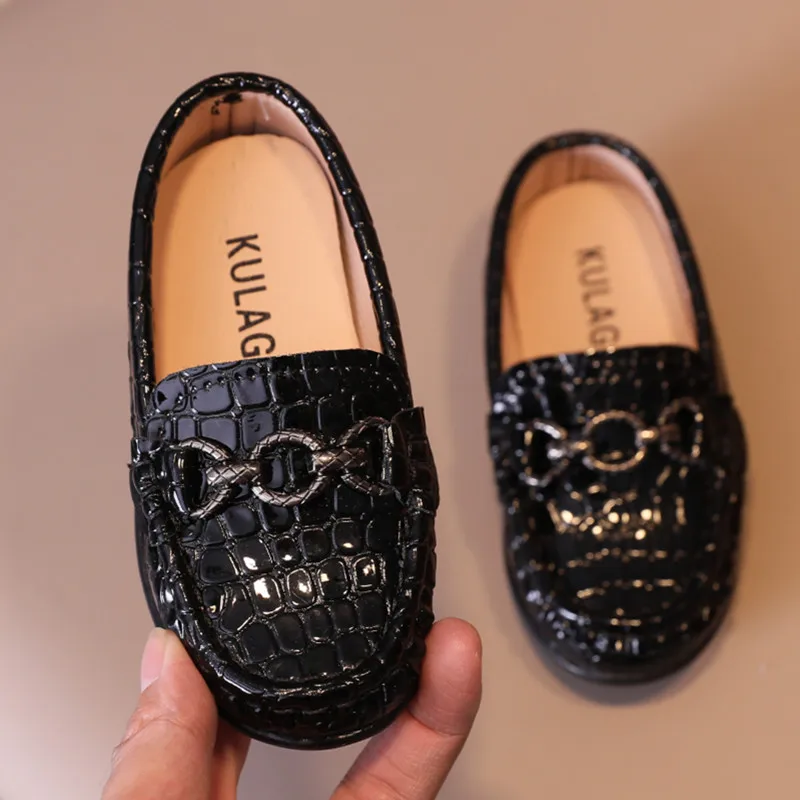 Children Leather Shoes for Toddlers Boys Medium Kids Kindergarten Casual Loafers with Metal Chains Chic Fashion Moccasins 21-30
