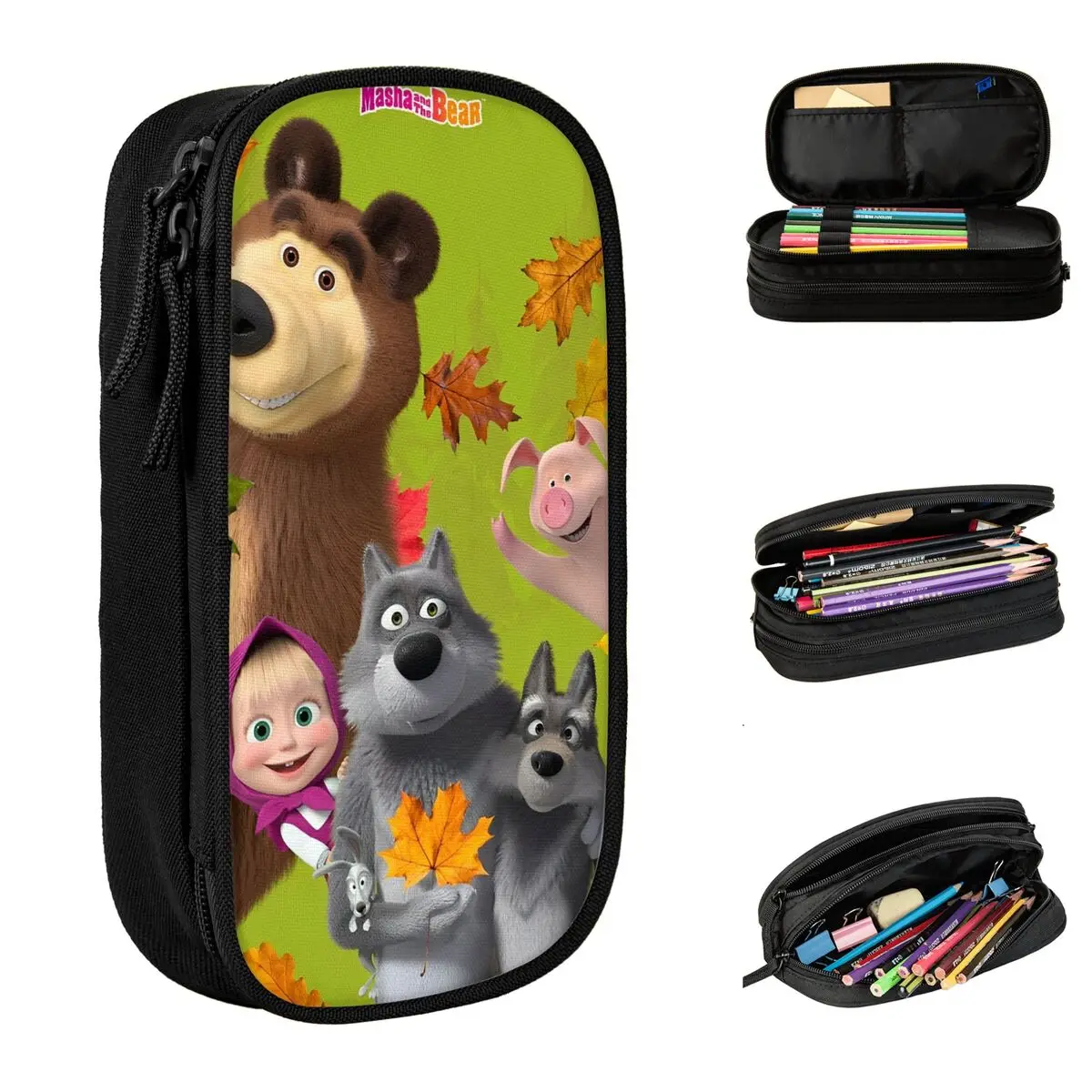 

Mashased And The Bear Cartoon Pencil Case Pencilcases Pen for Student Large Storage Bag School Supplies Zipper Stationery