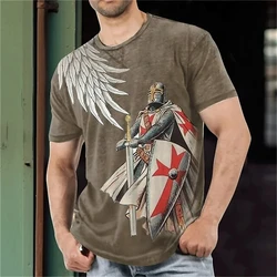 Man Summer T Shirts Knight Templar 3d Print T-shirt Men's O Neck Short-sleeved Tops Daily Casual Oversized Tees Male Clothing