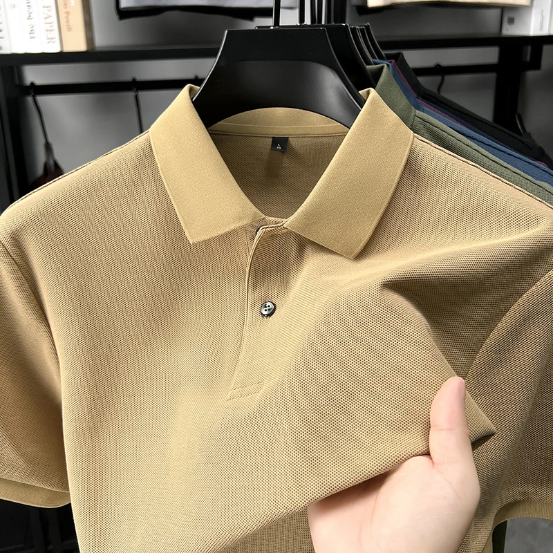 

Модная марка шелковый хлопок Короткие рукава рубашка Polo летом новый комфортабельный легкий роскошный простой Чистый цвет мужской Перевернутый воротник футболка