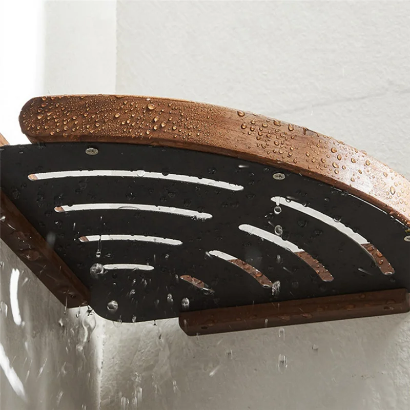 أرفف حمام من خشب الجوز من BAAG، رف تخزين زاوية الدش المثبت على الحائط، رف منظم المطبخ