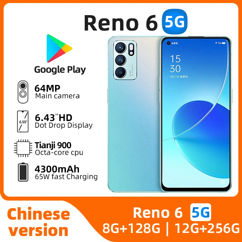 Oppo Reno6 5G Android odblokowany 6.43 cal 12GB RAM 256GB ROM wszystkie kolory w dobrym stanie oryginalne używane telefon