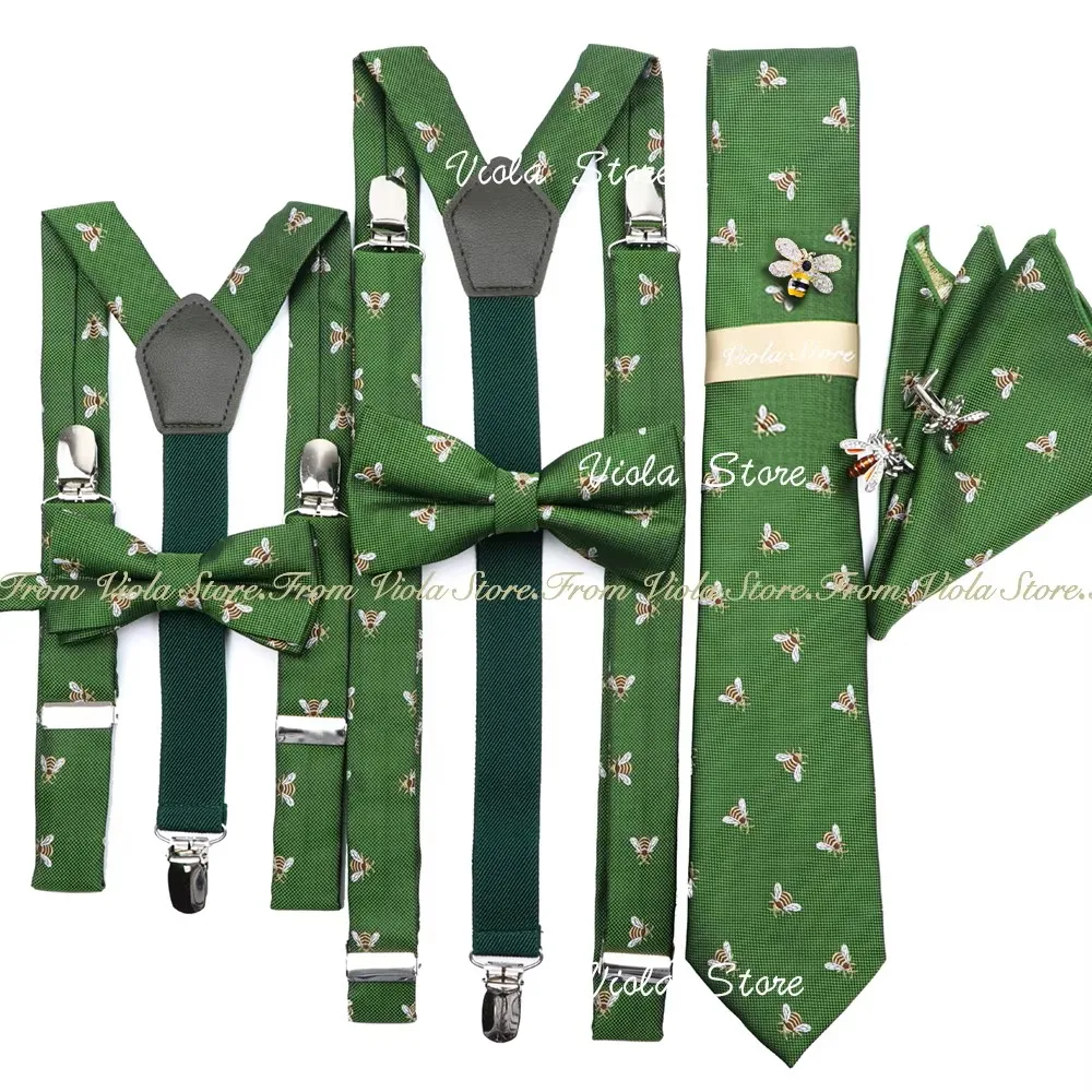 Abelha quente bordado 2.5cm suspender 7.5cm gravata hanchie masculino criança arco conjunto verde marinho cravat cinta cintas festa de casamento presente acessório