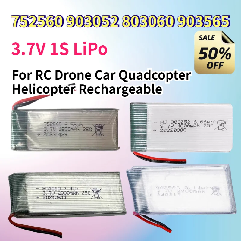 3.7V LiPo Battery 752560 903052 803060 903565 for RC Drone Car Quadcopter Helicopter Rechargeable
