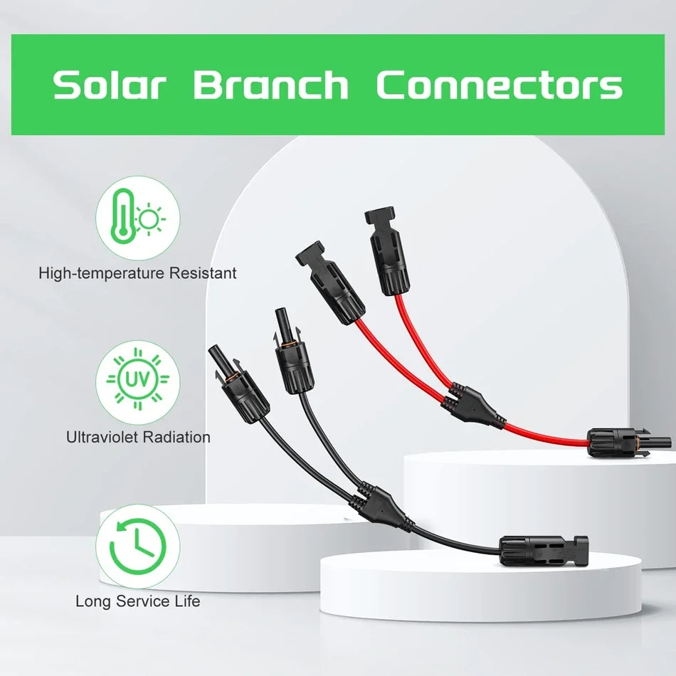 Power Solar Connectors 30A Y-Branch Cable, Solar Cable Parallel Adaptor in Pair for Solar Panel 1*M/FF+1*F/MM black red Power