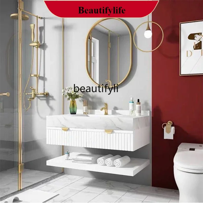 

F185 Stone Plate Bathroom Cabinet Combination Bathroom Waterproof Washstand Nordic Bathroom Cabinet