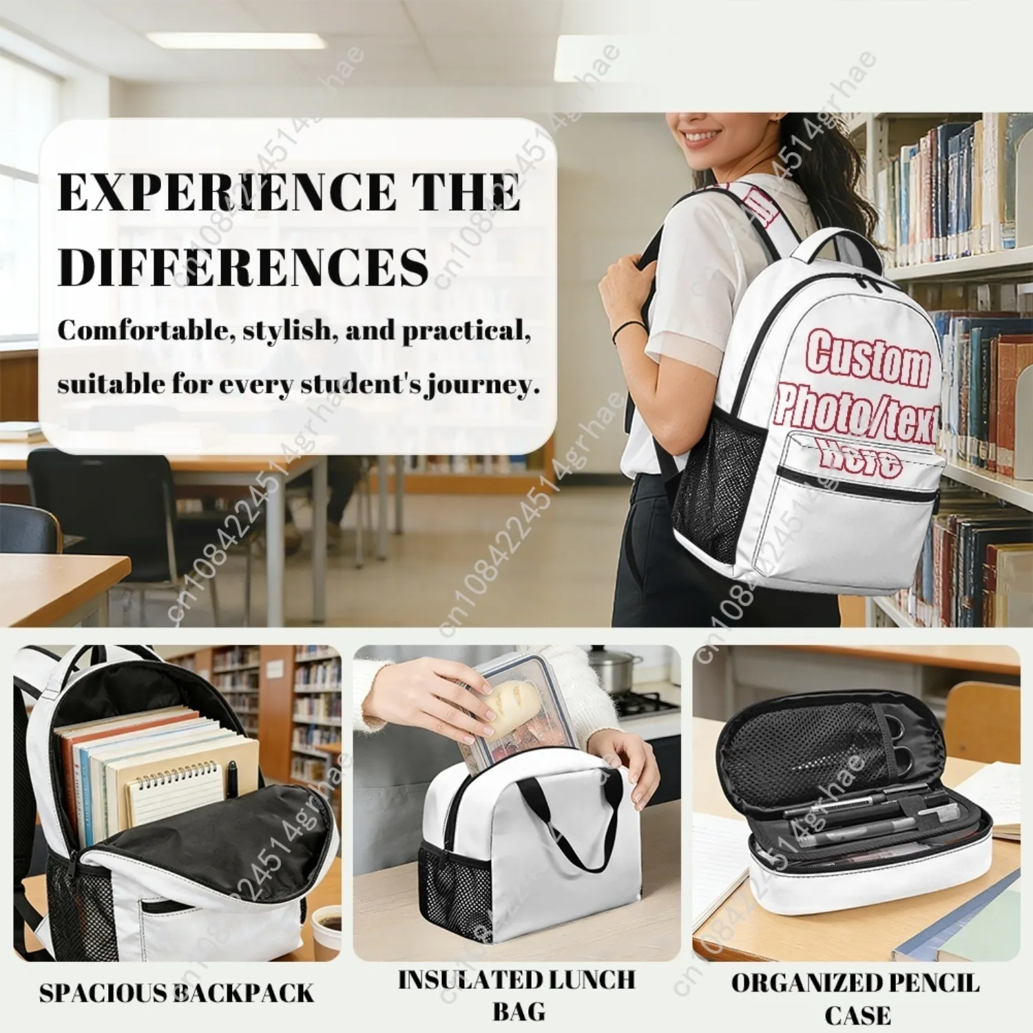 Funny Retro 80s 90s Icons Custom Leisure All-Over Print 3-Piece Backpack Set (Includes Backpack, Lunch Bag, and Pencil Case) - view 4